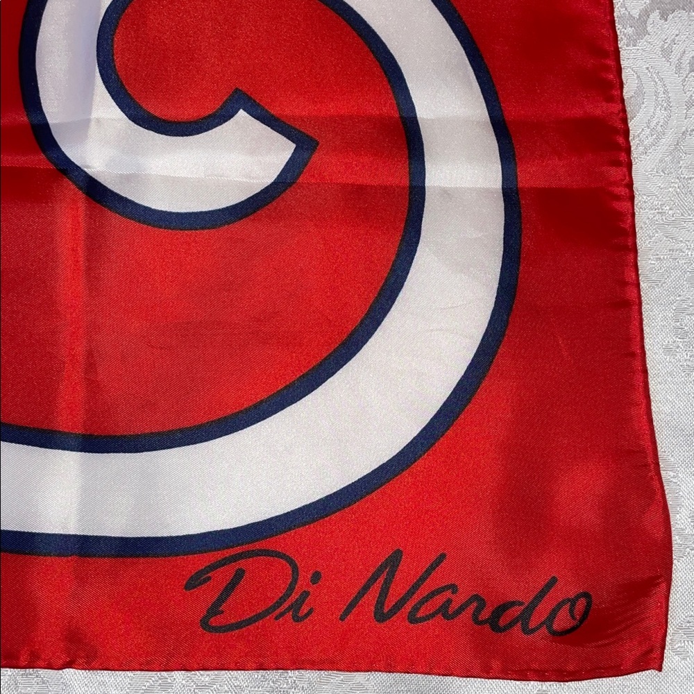 Vintage 1960’s “Di Nardo” Red, White & Blue Geometric Silk Scarf.  27x27”. - Picture 2 of 5